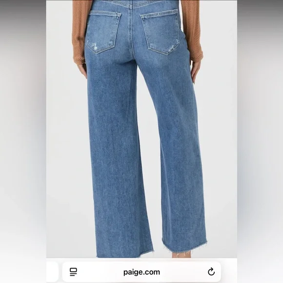 Paige Anessa NWT Wide-Leg Jeans Raw Hem in Sunnie Distressed with set in pockets - Picture 3 of 5